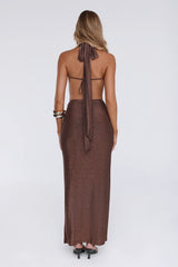 Softly Desired Halter Maxi Dress Brown