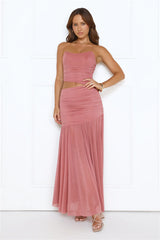 Champagne Glow Strapless Maxi Dress Rose
