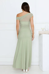 Dusk Noir Off Shoulder Maxi Dress Sage