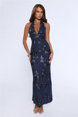Lime Light Mesh Halter Maxi Dress Navy