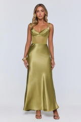Silk Presence Satin Maxi Dress Olive