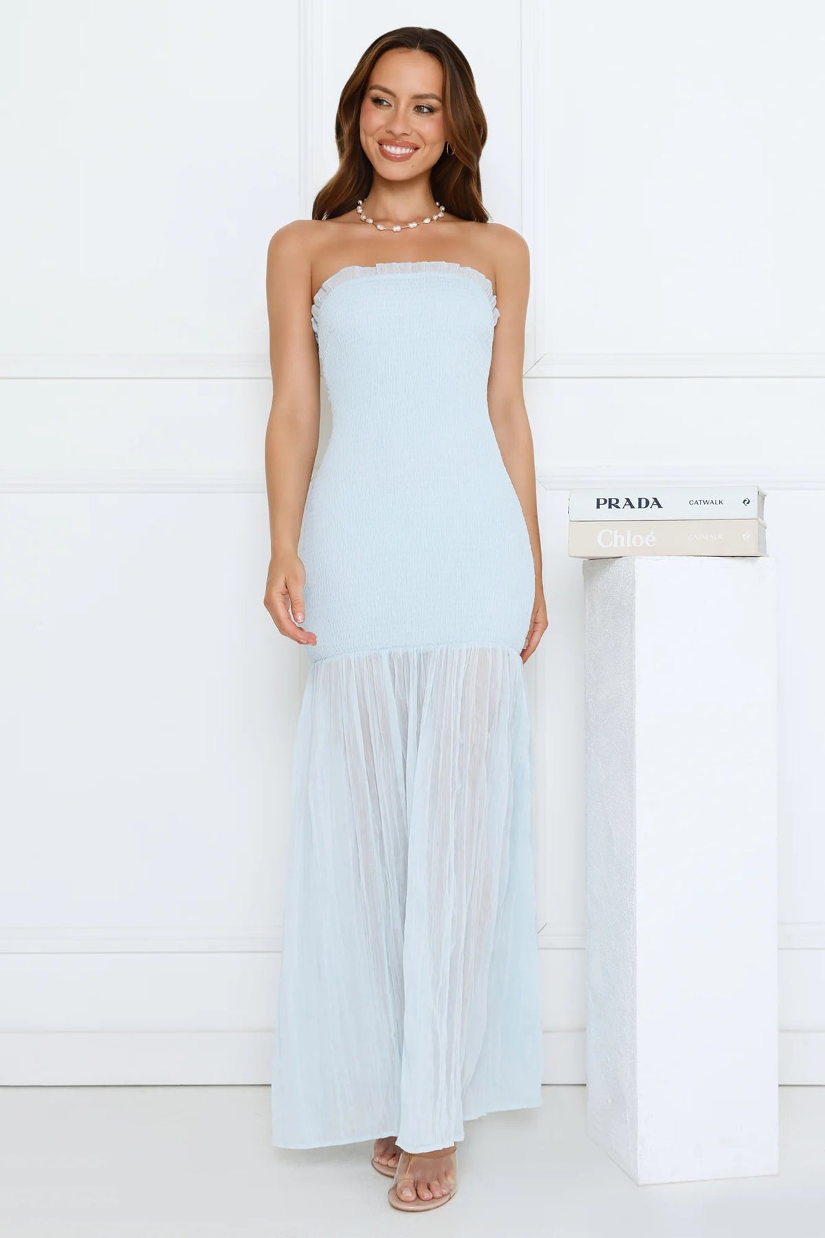 Petal Sunbeam Strapless Maxi Dress Blue