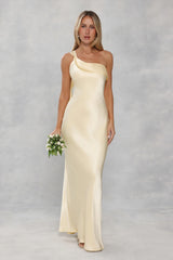 The Zafira One Shoulder Satin Maxi Dress Yellow