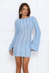 Soleil Society Knit Long Sleeve Mini Dress Blue