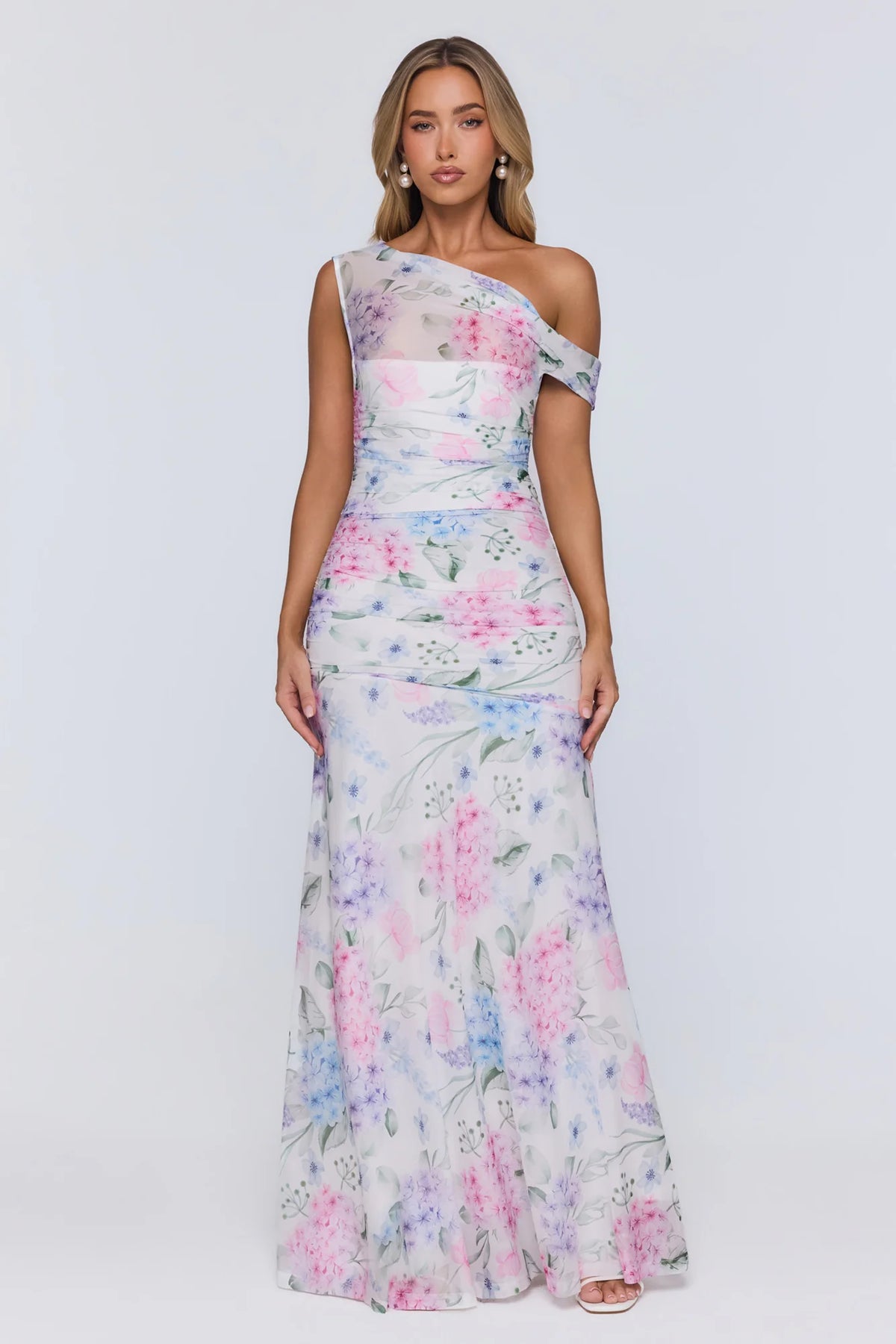 Soft Launch Energy Mesh Off Shoulder Maxi Dress Floral