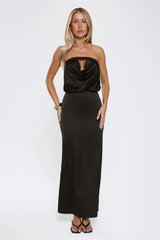 It’s Giving Everything Satin Strapless Maxi Dress Black