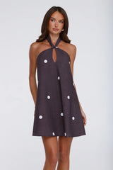 Starry Muse Polka Dot Halter Mini Dress Brown