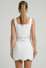 Evren Embroidered Scallop Top