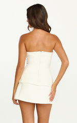 Pauline Two Piece Top and Skirt Set Strapless A Line Top and Mini Skirt Set in White