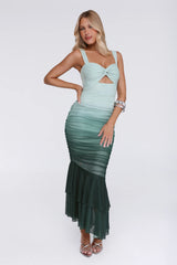 Shimmer Set Mesh Ombre Maxi Dress Green