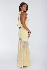 Light Hours Halter Sequin Maxi Dress Lemon