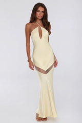 Glam Starlet Halter Satin Maxi Dress Lemon