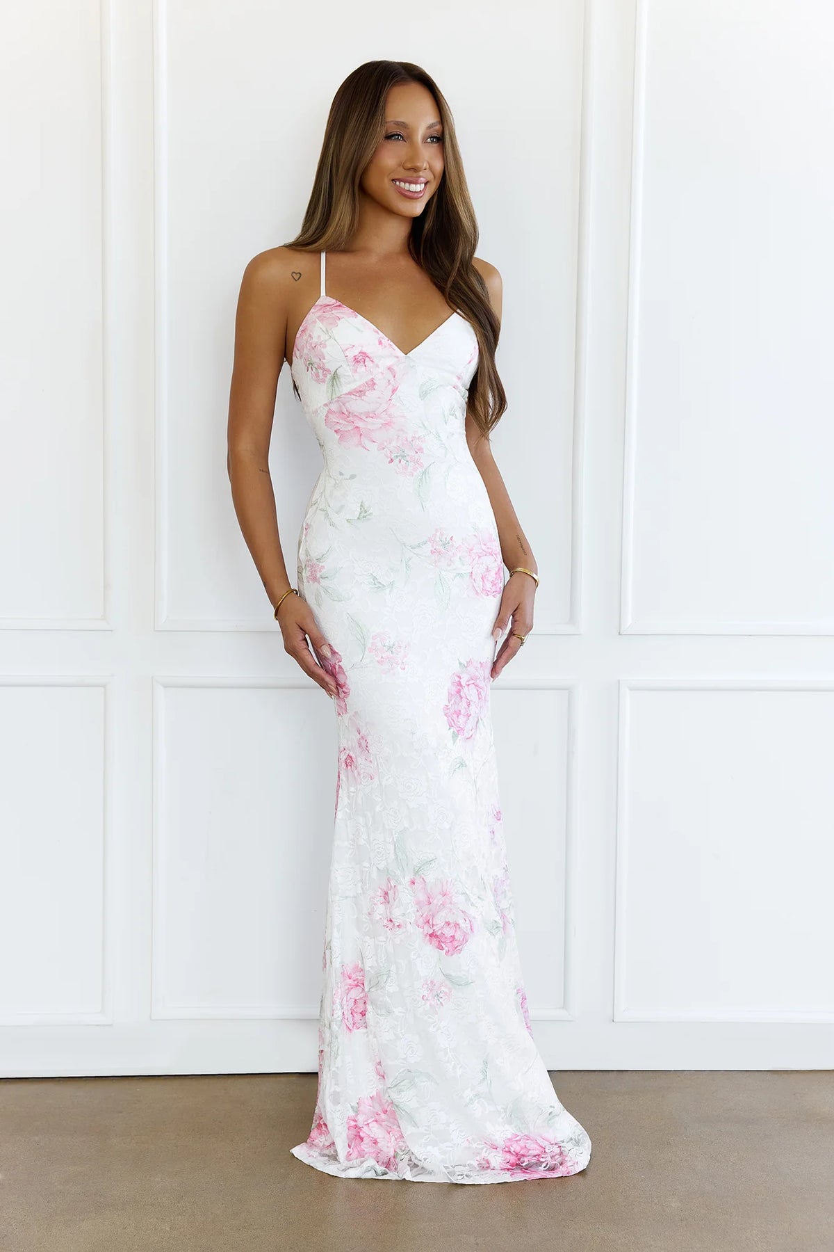 Romantic Floral Lace Maxi Dress White