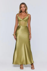 Silk Presence Satin Maxi Dress Olive