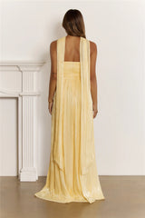 Shimmering Goddess Strapless Maxi Dress Yellow
