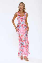 Hot Girl Hours Satin Maxi Dress Floral