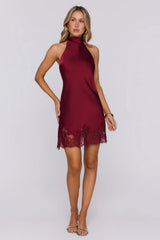 Tidal Reflections Satin Mini Dress Burgundy