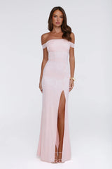 Night Bloom Off Shoulder Maxi Dress Pink