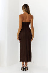 Girl Of Sultry Diamante Strapless Midi Dress Brown
