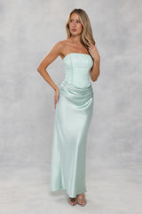 Dressed To Dazzle Strapless Satin Maxi Dress Sage