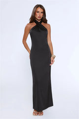 Outfit Energy Satin Halter Maxi Dress Black