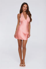 Glow Icon Satin Halter Mini Dress Peach