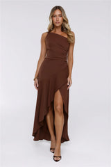 Rule Breaker One Shoulder Midi Dress Brown