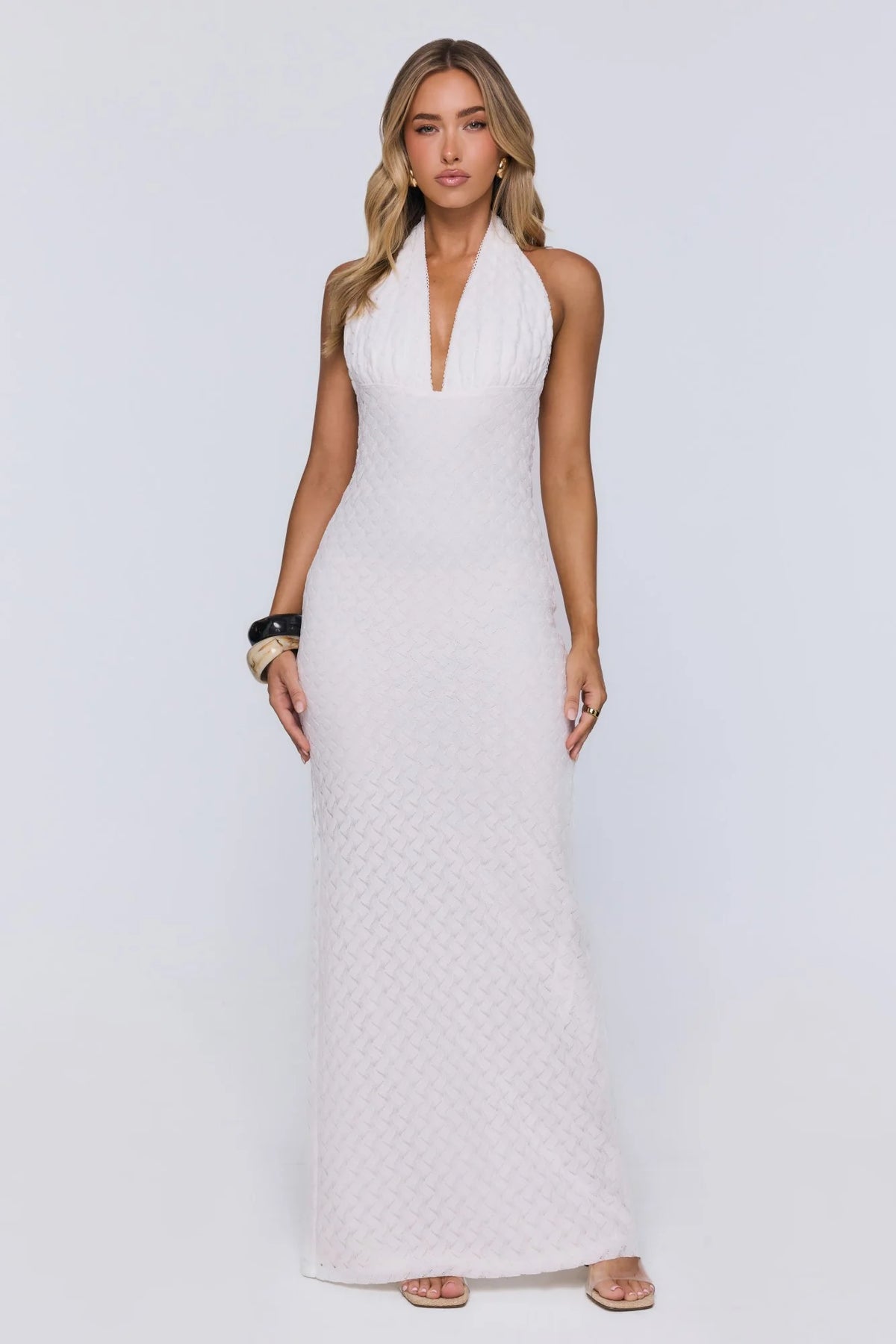 Flirty Daydream Halter Knit Maxi Dress White