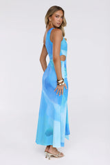 Fizzy Honey One Shoulder Mesh Maxi Dress Blue