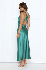 Best Yet Satin Maxi Dress Emerald