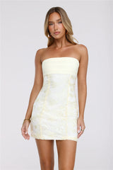 Soft Meadow Strapless Embroidered Mini Dress Yellow