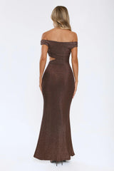 Power Pose Ready Off Shoulder Maxi Dress Brown