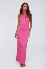Outfit Energy Satin Halter Maxi Dress Pink