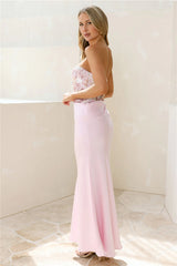 City Lights Chic Strapless Satin Maxi Dress Pink