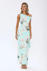 Ocean Bloom One Shoulder Mesh Maxi Dress Mint