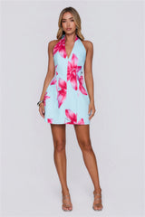 Dreamelle Halter Mini Dress Blue