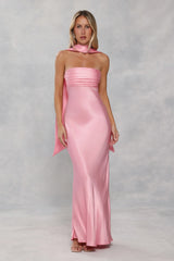 The Seraphina Strapless Satin Maxi Dress Candy Pink