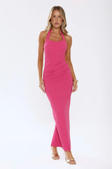 Essential Edit Halter Maxi Dress Hot Pink