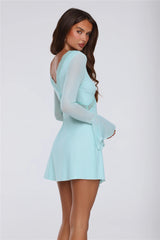 Flash Flair Long Sleeve Mini Dress Aqua