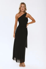 Evening Allure Mesh Strapless Maxi Dress Black
