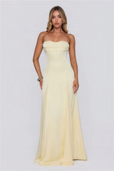 Moment Of Class Strapless Satin Maxi Dress Lemon