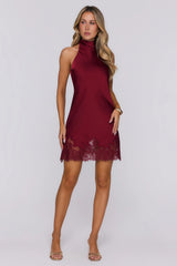 Tidal Reflections Satin Mini Dress Burgundy