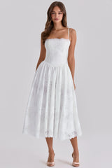 White Custom Lace + Cotton Midi Sundress