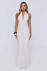 Flirty Daydream Halter Knit Maxi Dress White