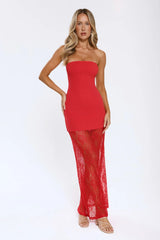 Polished Piece Strapless Lace Maxi Dress Red