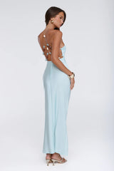 Pearl Indulgence Satin Maxi Dress Aqua