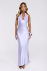 Luxe Satin Halter Neck Maxi Dress Lilac