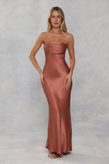 The Seraphina Strapless Satin Maxi Dress Bronze