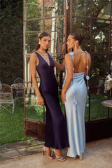 The Flora Satin Maxi Dress Light Blue