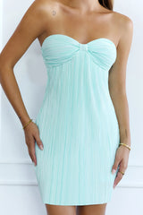 Sublimely Stylish Strapless Plisse Mini Dress Mint